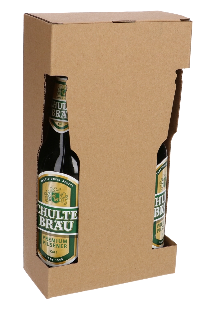 Bierverpakking Kraft 2 flesjes Bier 13x6.5x24.3cm FSC® 50stuks Bierverpakking Kraft 2 flesjes Bier 13x6.5x24.3cm FSC® 50stuks