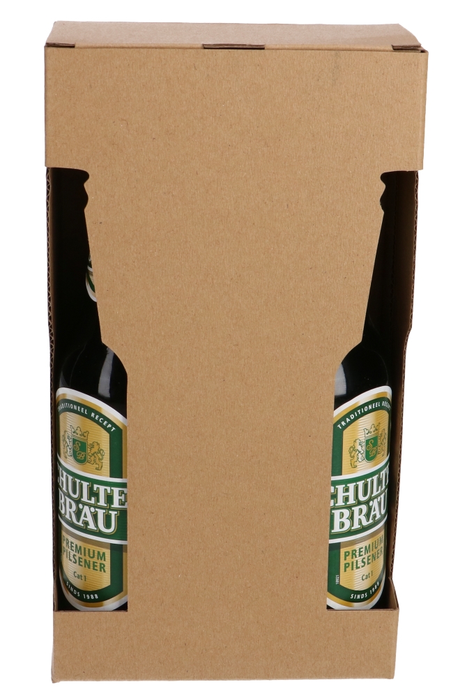 Bierverpakking Kraft 2 flesjes Bier 13x6.5x24.3cm FSC® 50stuks Bierverpakking Kraft 2 flesjes Bier 13x6.5x24.3cm FSC® 50stuks