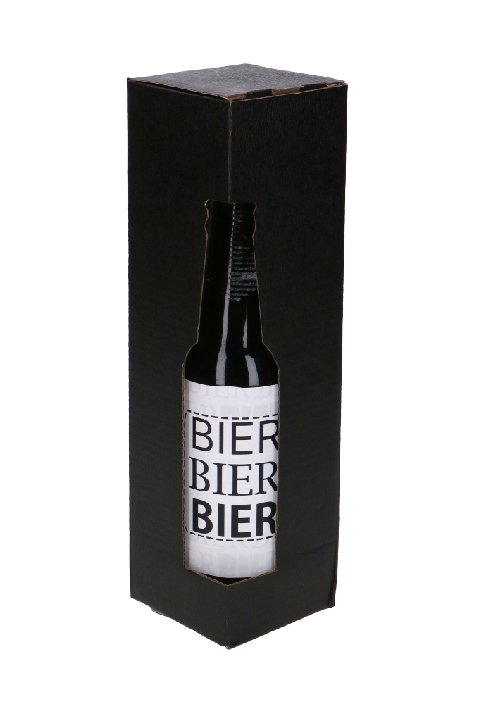 Bierverpakking Zwart voor 1 flesje Bier 6.5x6.5x24.4cm FSC® 50stuks Bierverpakking Zwart voor 1 flesje Bier 6.5x6.5x24.4cm FSC® 50stuks
