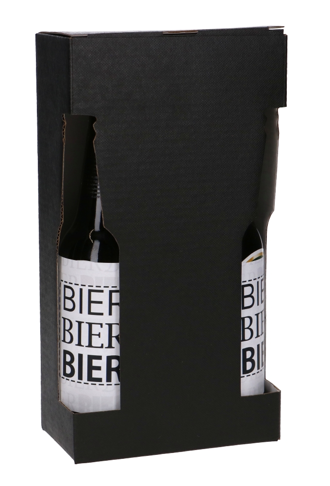 Bierverpakking Zwart voor 2 flesjes Bier 13x6.5x24.3cm FSC® 50stuks Bierverpakking Zwart voor 2 flesjes Bier 13x6.5x24.3cm FSC® 50stuks