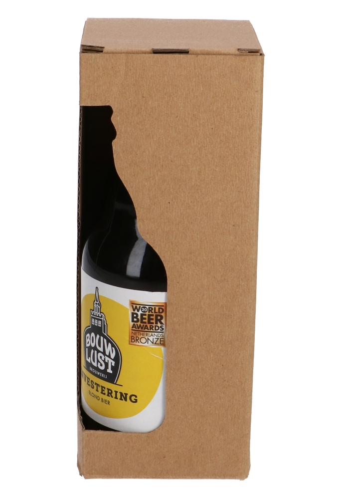 Bierverpakking Kraft 1 flesje Dikbuik Bier 7.1x7.1x18.35cm FSC® 50st Bierverpakking Kraft 1 flesje Dikbuik Bier 7.1x7.1x18.35cm FSC® 50st