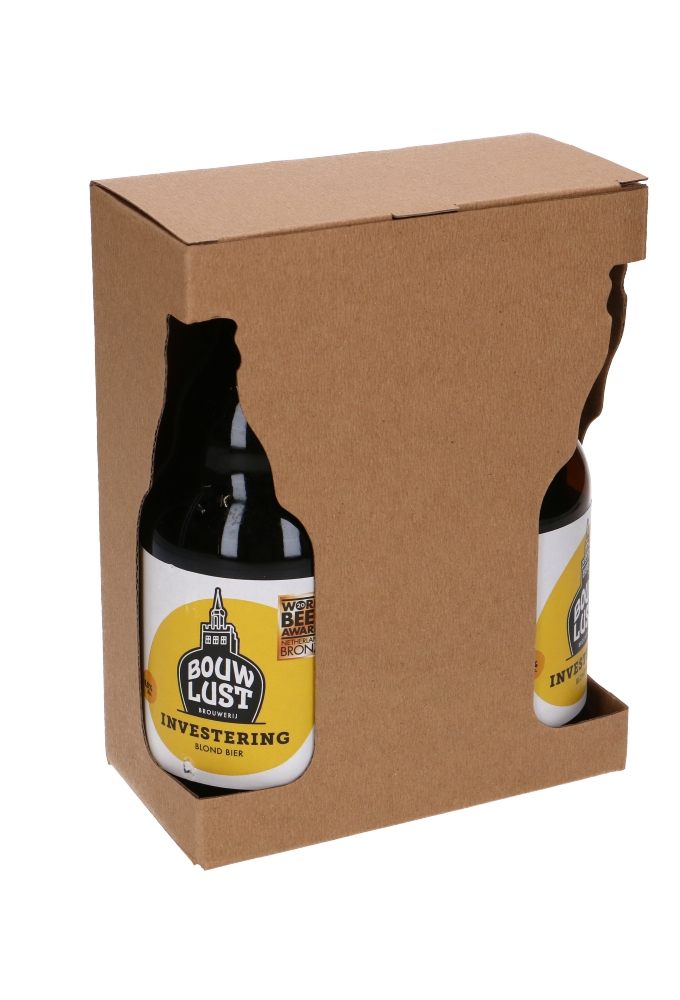 Bierverpakking Kraft 2 flesjes Dikbuik Bier 14.2x7.1x18.35cm FSC® 50st