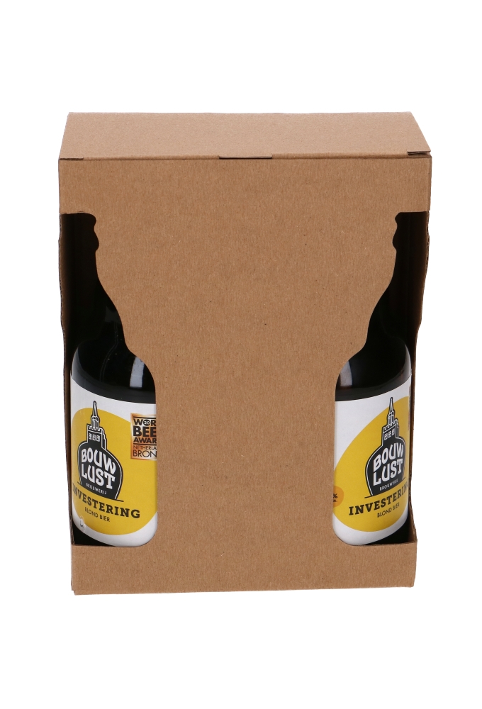 Bierverpakking Kraft 2 flesjes Dikbuik Bier 14.2x7.1x18.35cm FSC® 50st Bierverpakking Kraft 2 flesjes Dikbuik Bier 14.2x7.1x18.35cm FSC® 50st