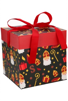 Sintgeschenkdoos Sinterklaas Met Staf Met Rood Lint 20x20x20cm 25st