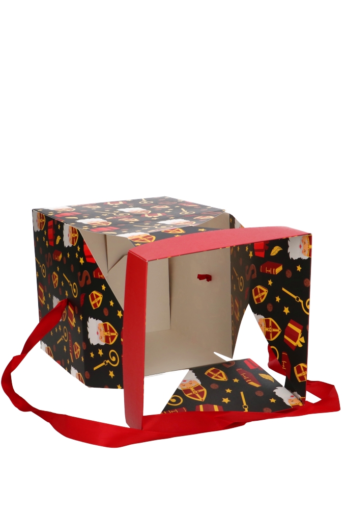 Sintgeschenkdoos Sinterklaas Met Staf Met Rood Lint 20x20x20cm 25st