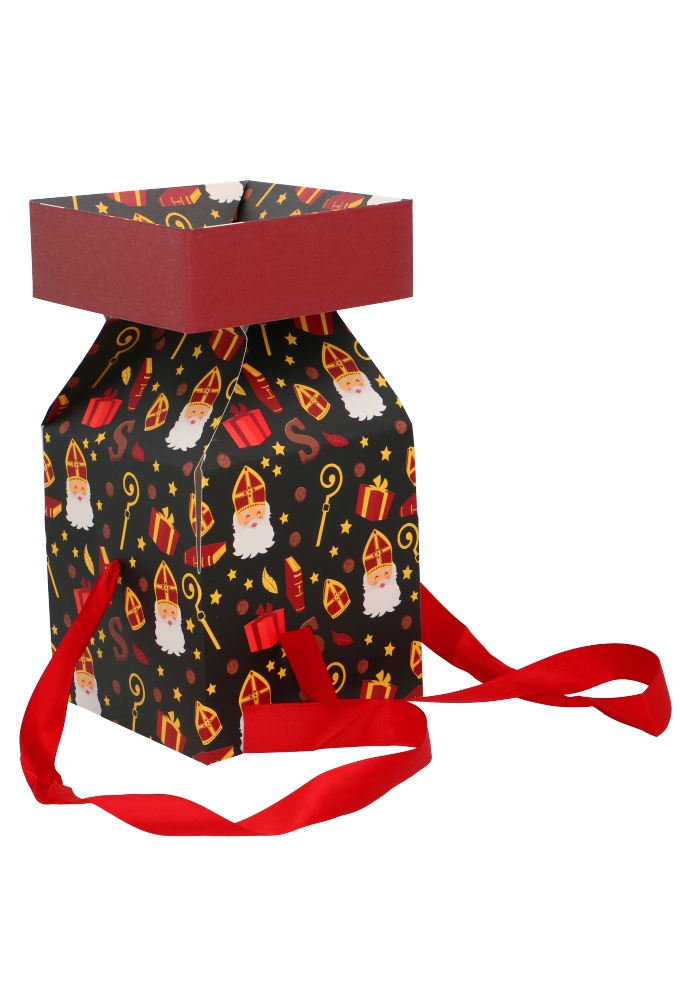 Sintgeschenkdoos Sinterklaas Met Staf Met Rood Lint 15x15x15cm 25stuks