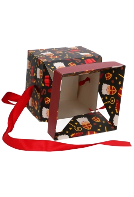 Sintgeschenkdoos Sinterklaas Met Staf Met Rood Lint 15x15x15cm 25stuks