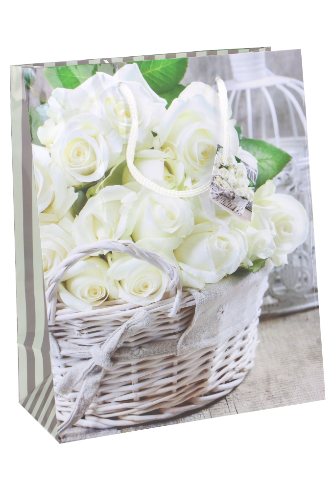 Kadotasjes Bloem Groot Witte Rozen 26.5x13.5x32.5cm 12stuks