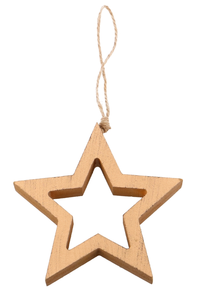 AKTIE Decoratie Hanger Houten Gold Star & Koord 11x2cm 1stuks