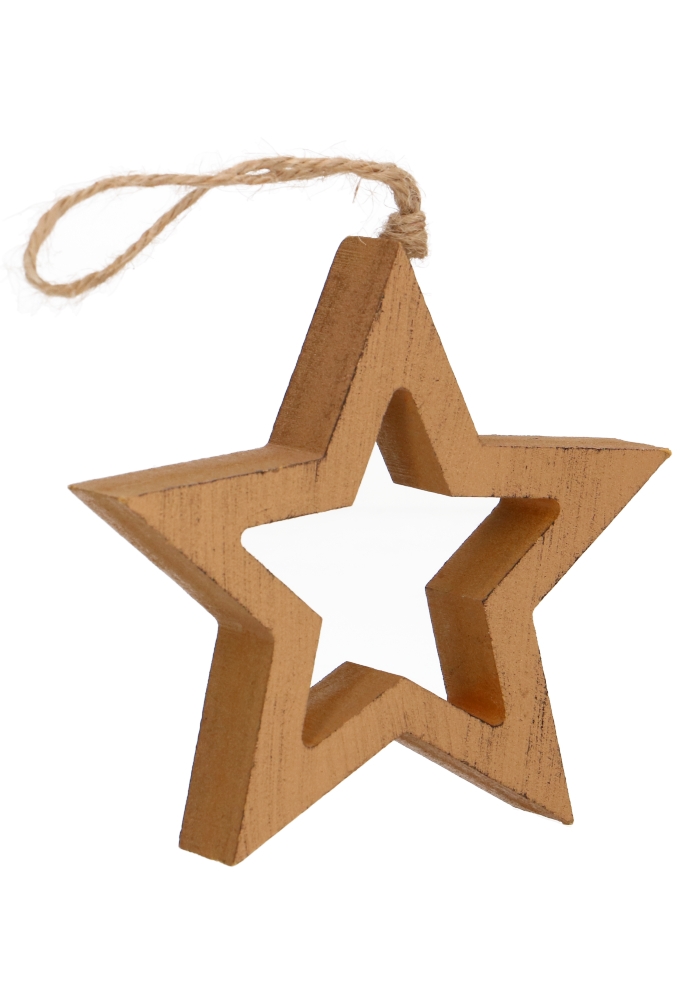 AKTIE Decoratie Hanger Houten Gold Star & Koord 11x2cm 1stuks