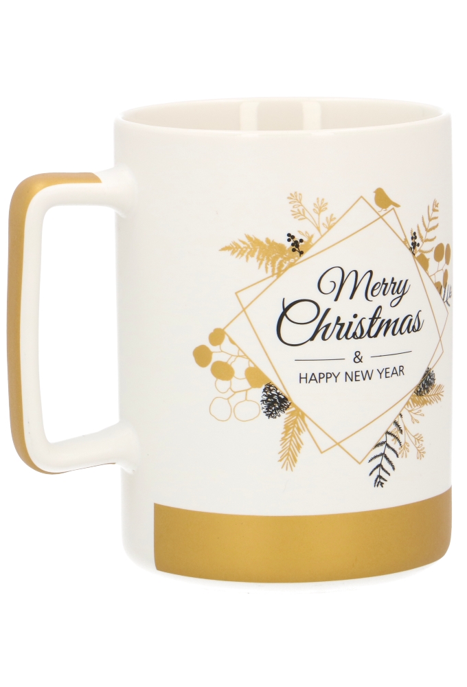 Mok Merry Christmas & Happy New Year Gold  8x11cm 12stuks