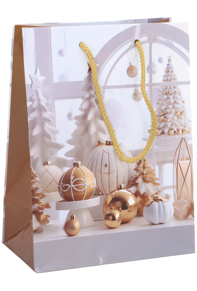 Kersttasjes Medium Kerst Tree White And Gold 18x10x23cm 12stuks