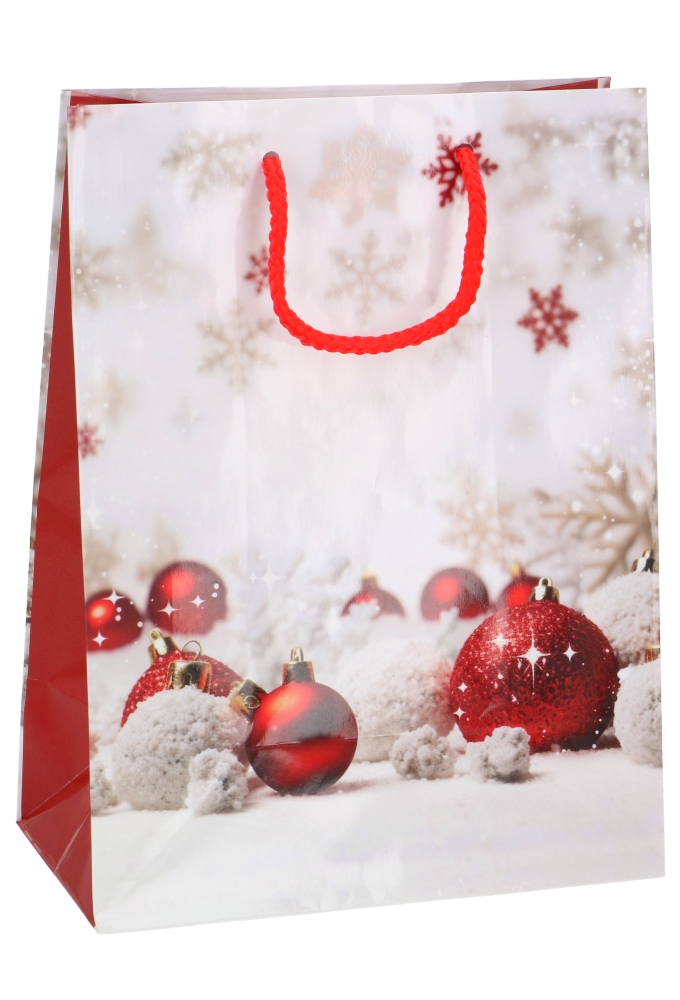 Kersttasjes Medium Red & White Christmas Balls 18x10x23cm 12stuks