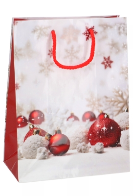 Kersttasjes Medium Red & White Christmas Balls 18x10x23cm 12stuks