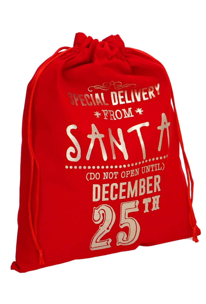 Luxe Stoffen Kerstzakjes Rood Merry Christmas 25x32cm 7stuks