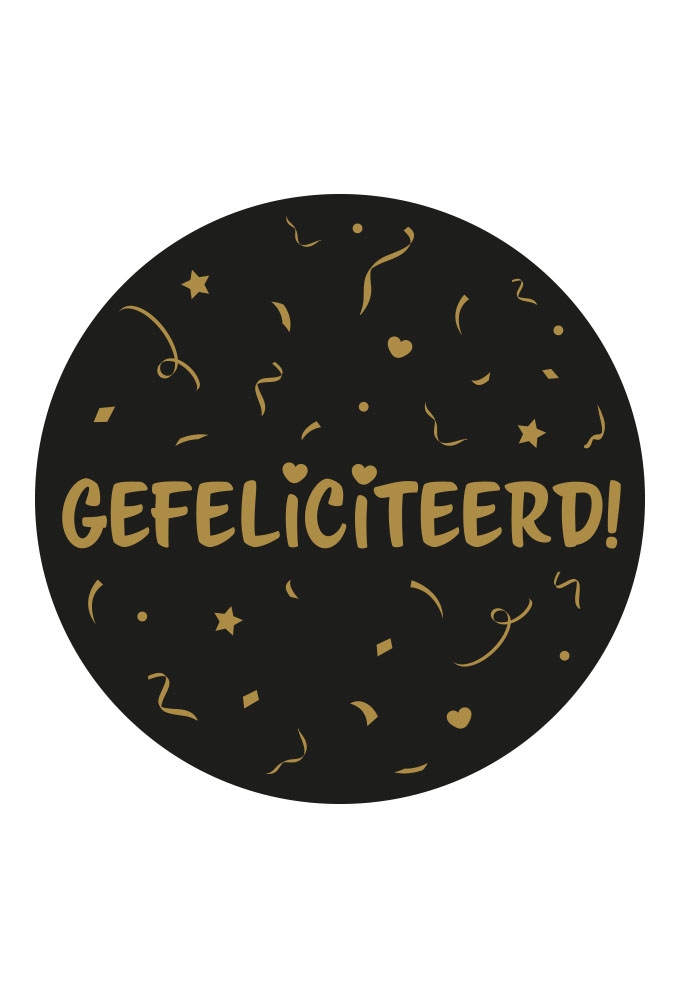 Sticker Gefeliciteerd Zwart Mat & Goud Metallic 12cm 1stuks