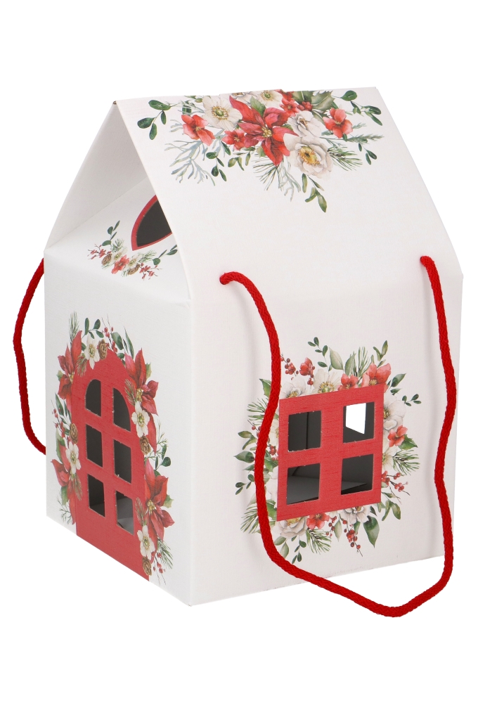 Geschenkdoos Huisje Wit Blossom Home & Koord 20x20x18cm 30stuks