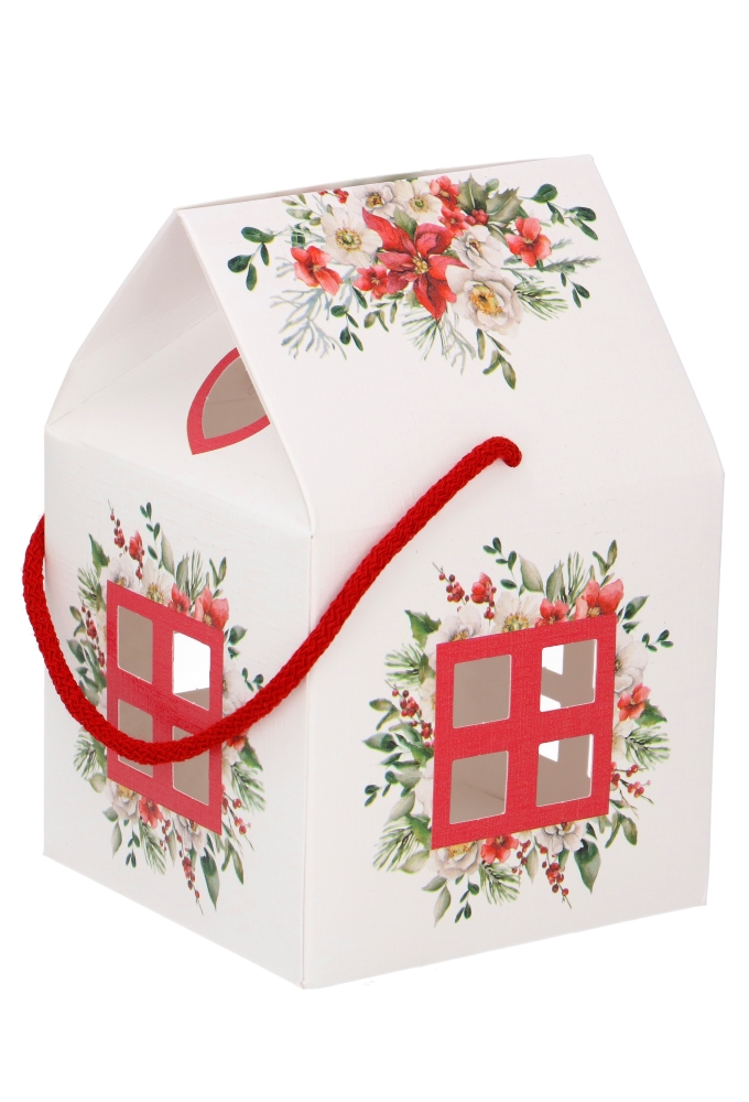 Geschenkdoos Huisje Wit Blossom Home & Koord 12x12x11cm 10stuks