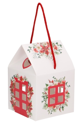 Geschenkdoos Huisje Wit Blossom Home & Koord 12x12x11cm 10stuks