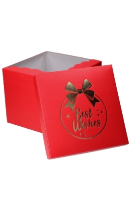 Geschenkdoos Best Wishes Kerstbal Rood Box 30x30x24cm 20stuks