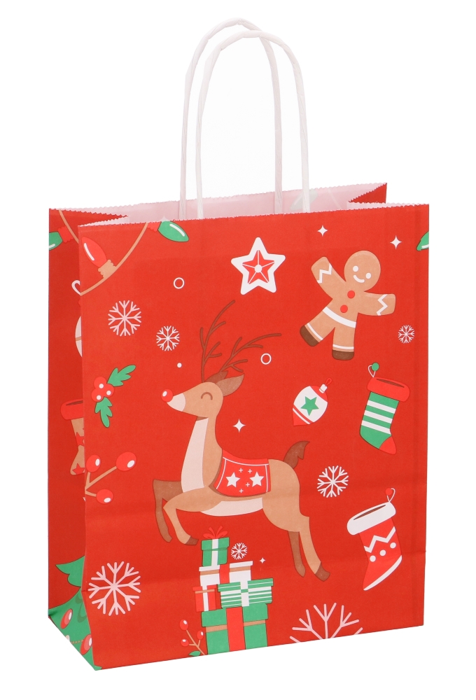 Papieren Draagtas Kassel & Handvat Christmas Deer 18x8x22cm 50stuks