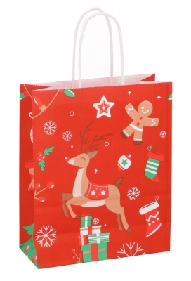 Papieren Draagtas Kassel & Handvat Christmas Deer 18x8x22cm 50stuks