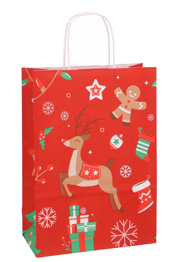Papieren Kersttas Kassel & Handvat Christmas Deer 22x10x31cm 50stuks Papieren Kersttas Kassel & Handvat Christmas Deer 22x10x31cm 50stuks