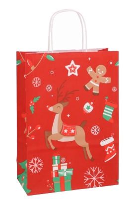 Papieren Kersttas Kassel & Handvat Christmas Deer 22x10x31cm 50stuks Papieren Kersttas Kassel & Handvat Christmas Deer 22x10x31cm 50stuks