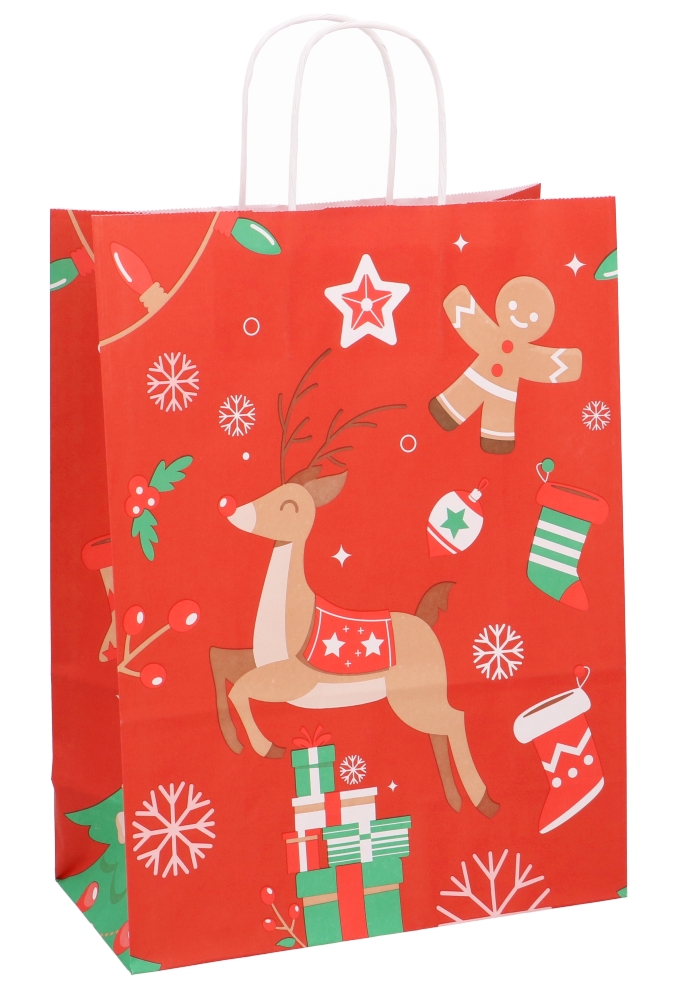 Papieren Kersttas Kassel & Handvat Christmas Deer 26x12x35cm 50stuks