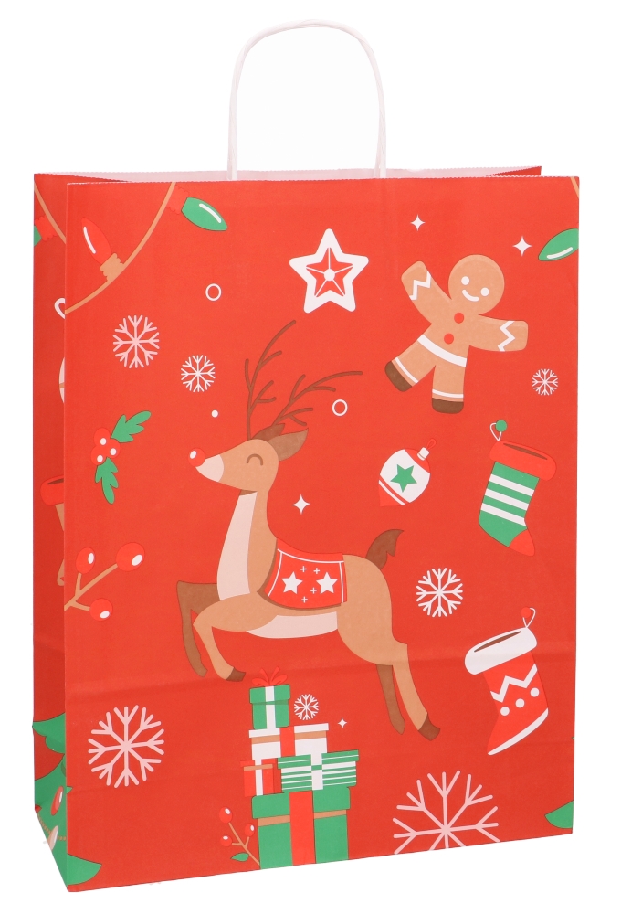 Papieren Kersttas Kassel & Handvat Christmas Deer 32x12x41cm 50stuks Papieren Kersttas Kassel & Handvat Christmas Deer 32x12x41cm 50stuks