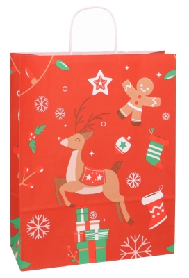 Papieren Draagtas Kassel & Handvat Christmas Deer 32x12x41cm 50stuks