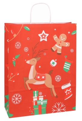 Papieren Kersttas Kassel & Handvat Christmas Deer 32x12x41cm 50stuks Papieren Kersttas Kassel & Handvat Christmas Deer 32x12x41cm 50stuks