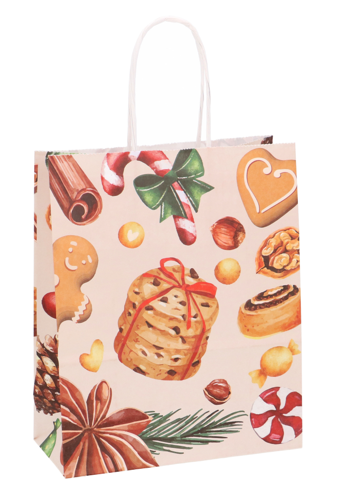 Papieren Kersttas Kassel & Handvat Kerst lekkernijen 18x8x22cm 50stuks