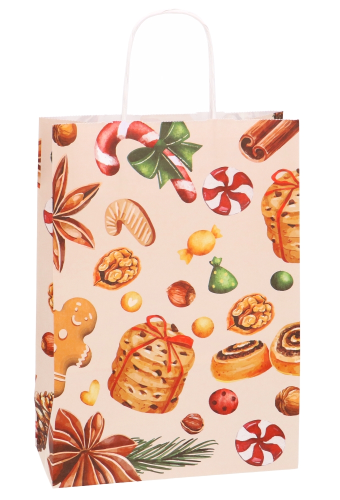 Papieren Draagtas Kassel & Handvat Kerst lekkernijen 22x10x31cm 50stuk Papieren Draagtas Kassel & Handvat Kerst lekkernijen 22x10x31cm 50stuk