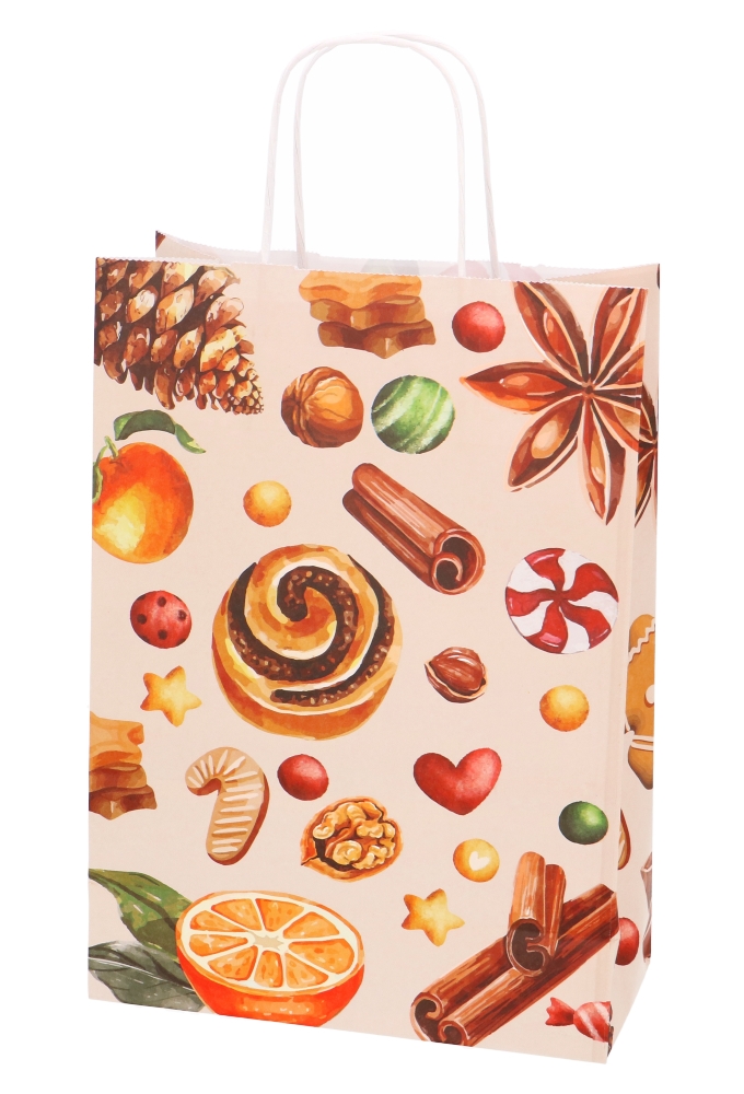 Papieren Kersttas Kassel & Handvat Kerst lekkernijen 22x10x31cm 50stuk