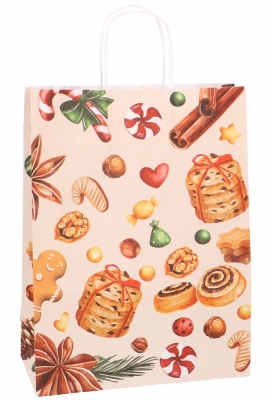 Papieren Draagtas Kassel & Handvat Kerst lekkernijen 26x12x35cm 50stuk