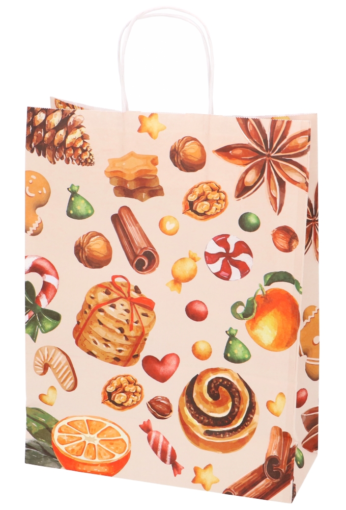 Papieren Draagtas Kassel & Handvat Kerst lekkernijen 26x12x35cm 50stuk