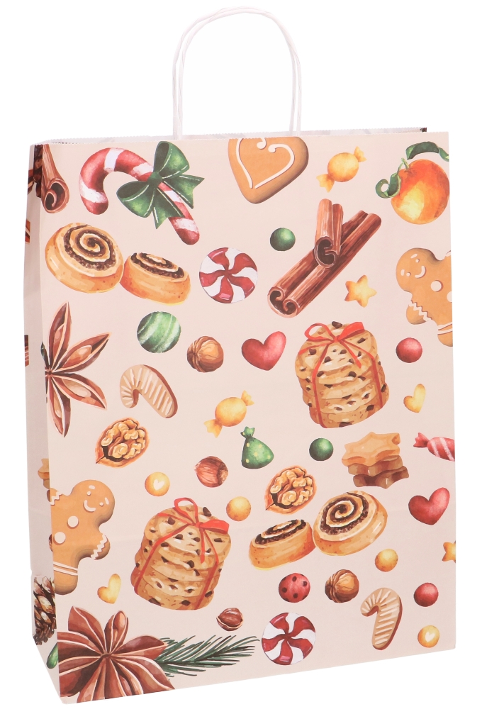 Papieren Draagtas Kassel & Handvat Kerst lekkernijen 32x12x41cm 50stuk Papieren Draagtas Kassel & Handvat Kerst lekkernijen 32x12x41cm 50stuk