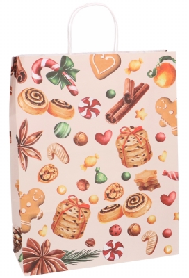 Papieren Draagtas Kassel & Handvat Kerst lekkernijen 32x12x41cm 50stuk Papieren Draagtas Kassel & Handvat Kerst lekkernijen 32x12x41cm 50stuk