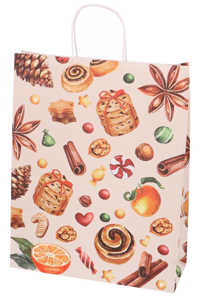Papieren Kersttas Kassel & Handvat Kerst lekkernijen 32x12x41cm 50stuk