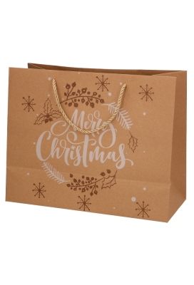 Kersttasjes Groot Laag Kraft Merry Christmas 32x12.5x27cm 10stuks