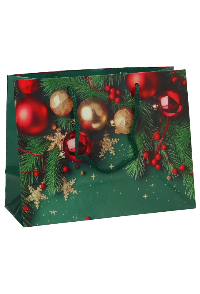 Kersttasjes Medium Groene Dennetak Kerstballen Rood 23x10x17.5cm 12st