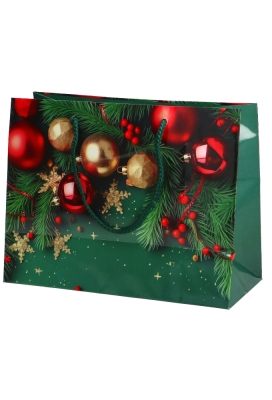 Kersttasjes Medium Groene Dennetak Kerstballen Rood 23x10x17.5cm 12st