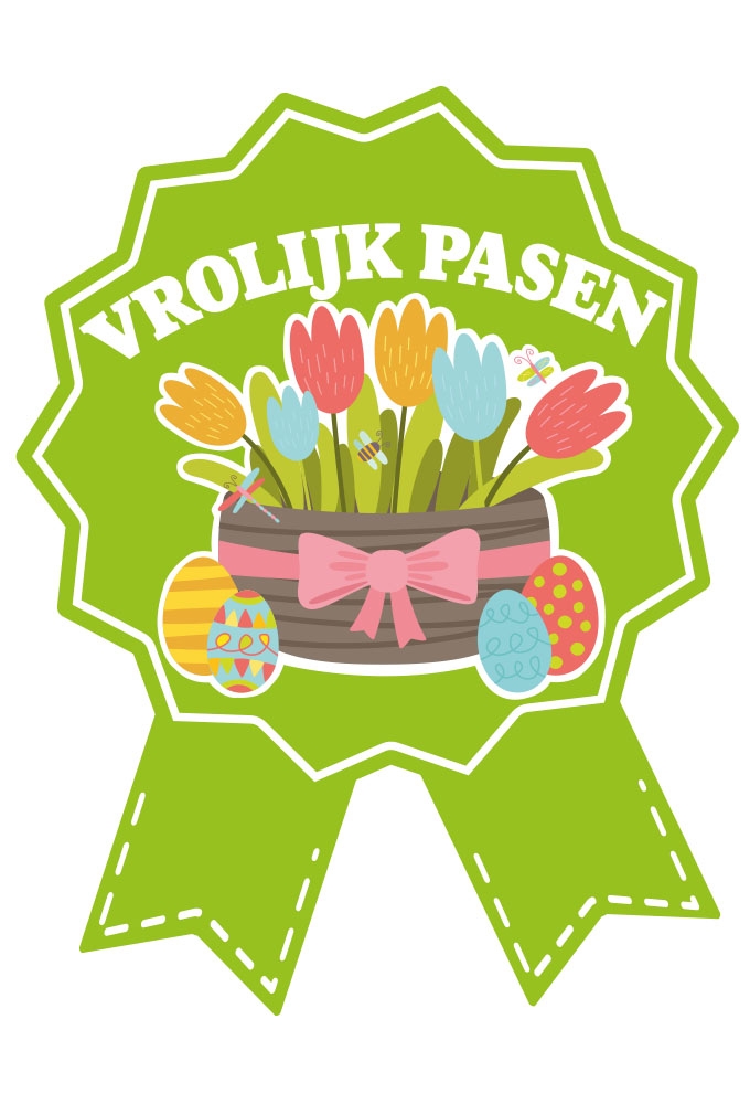 Etiketten Cadeauzegel Vrolijk Pasen Groen Bloemen 4x5cm 500stuks