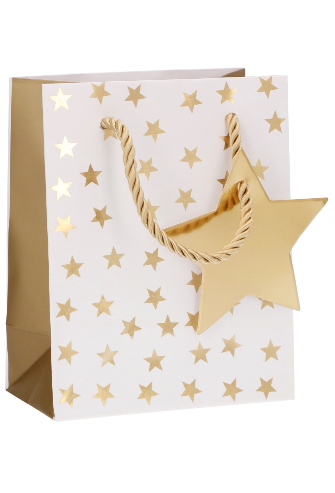 Kersttasjes Klein Metallic Gouden Sterren 11x6.5x14.5cm 12stuks