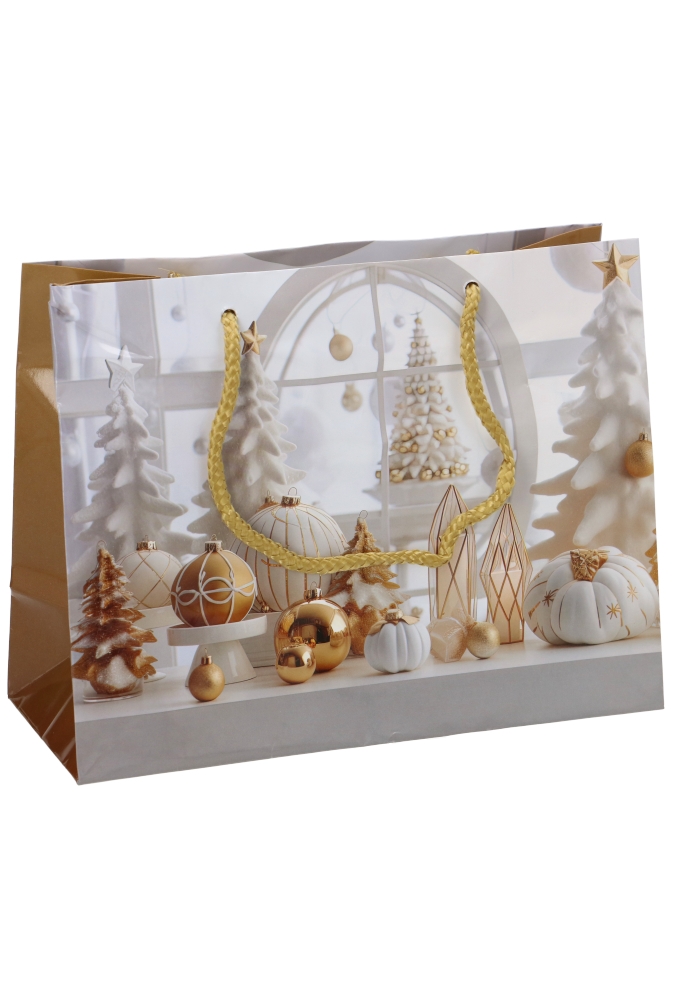 Kersttasjes Medium Kerst Tree White And Gold 23x10x17.5cm 12st