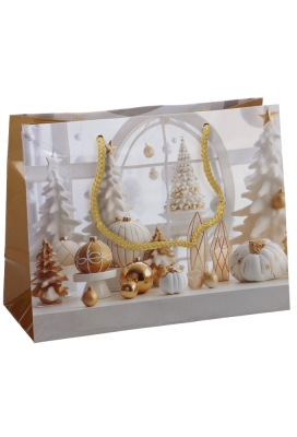 Kersttasjes Medium Kerst Tree White And Gold 23x10x17.5cm 12st