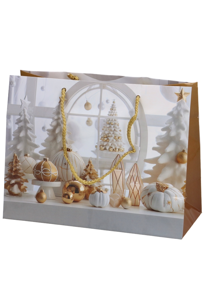 Kersttasjes Medium Kerst Tree White And Gold 23x10x17.5cm 12st