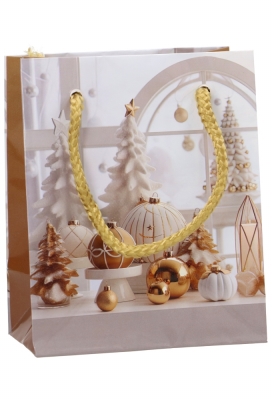 Kersttasjes Klein Kerst Tree White And Gold 11x6.5x14.5cm 12stuks