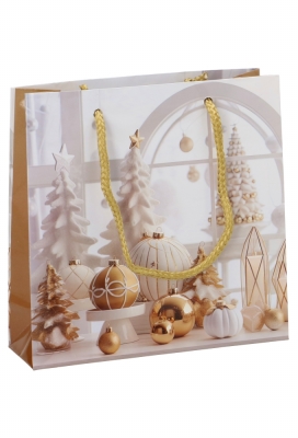 Kersttasjes Vierkant Kerst Tree White And Gold 17x6x17cm 12stuks